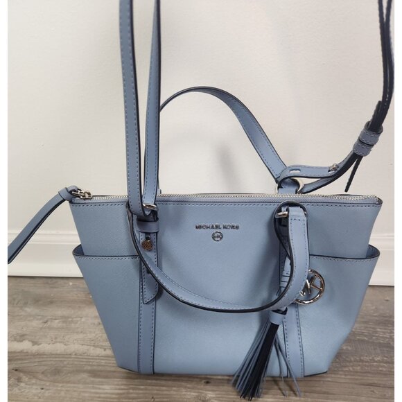 Michael Kors Sullivan Small Convertible Top Zip Leather Tote In Lite Sky - Picture 1 of 10